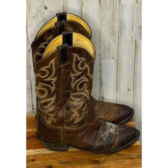 Justin Men\'s Western Cowboy Boots Brown Leather‎ Size 10.5 D